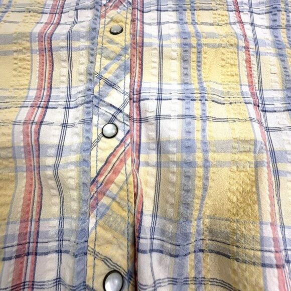 Legacy Falls Western Pearl Snap Pastel Plaid Seersucker Sleeveless Shirt Rodeo M - Picture 7 of 14